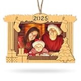 Creawoo Christmas 2025 Year-Dated Picture Frame, Xmas Hanging Wooden Ornament for Christmas Tree, Photo Ornaments Annual Keepsakes for Family, Friend or Colleague