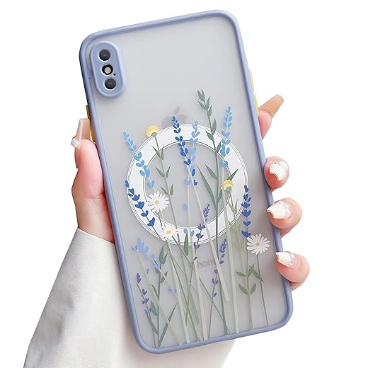 Skyseaco for iPhone 13 Pro Max Case Compatible with MagSafe for Clear Frosted PC Back Protector Flower Shockproof Floral Design Protective Women Girls Phone Cover - Lavender Blooms/Purple