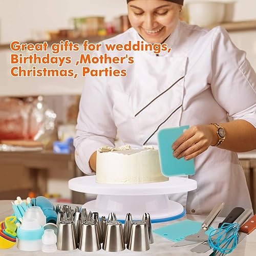 Miniatura 7 de Kit de 207 piezas de suministros de decoración de pasteles para principiantes, tocadiscos de pasteles, más de 100 bolsas de tubería, puntas de