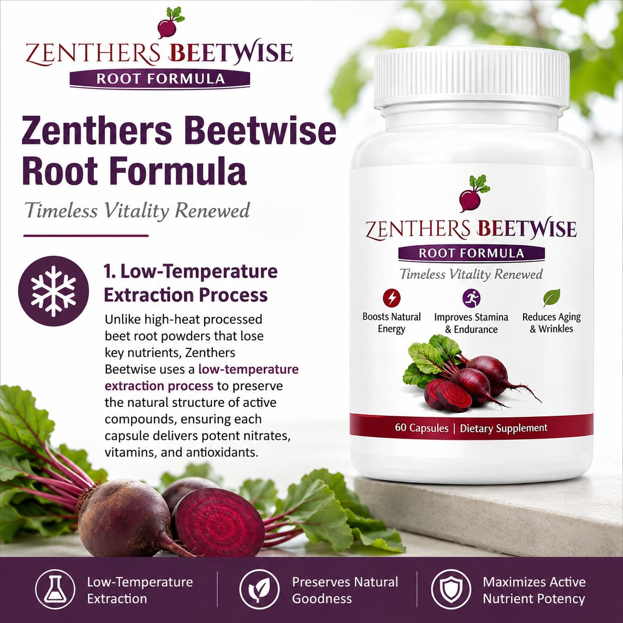 1PcsZenthers Beetwise Cold Pressed 400mg, Beetwise by Zenthers, Concentrated Beetroot, Natural Beetroot Supplement Formula,Vegan, 60 Capsules — Amazon image 2