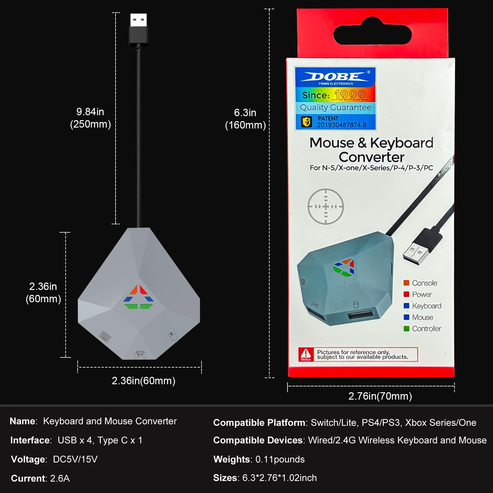 Keyboard and Mouse Adapter for Nintendo Switch, Xbox Series S/X, Xbox One, PS4/PS3, Switch Keyboard Mouse Converter Support Mouses Sensitivity/Aim Speed/Dead Zone Adjustment - Plug and Play