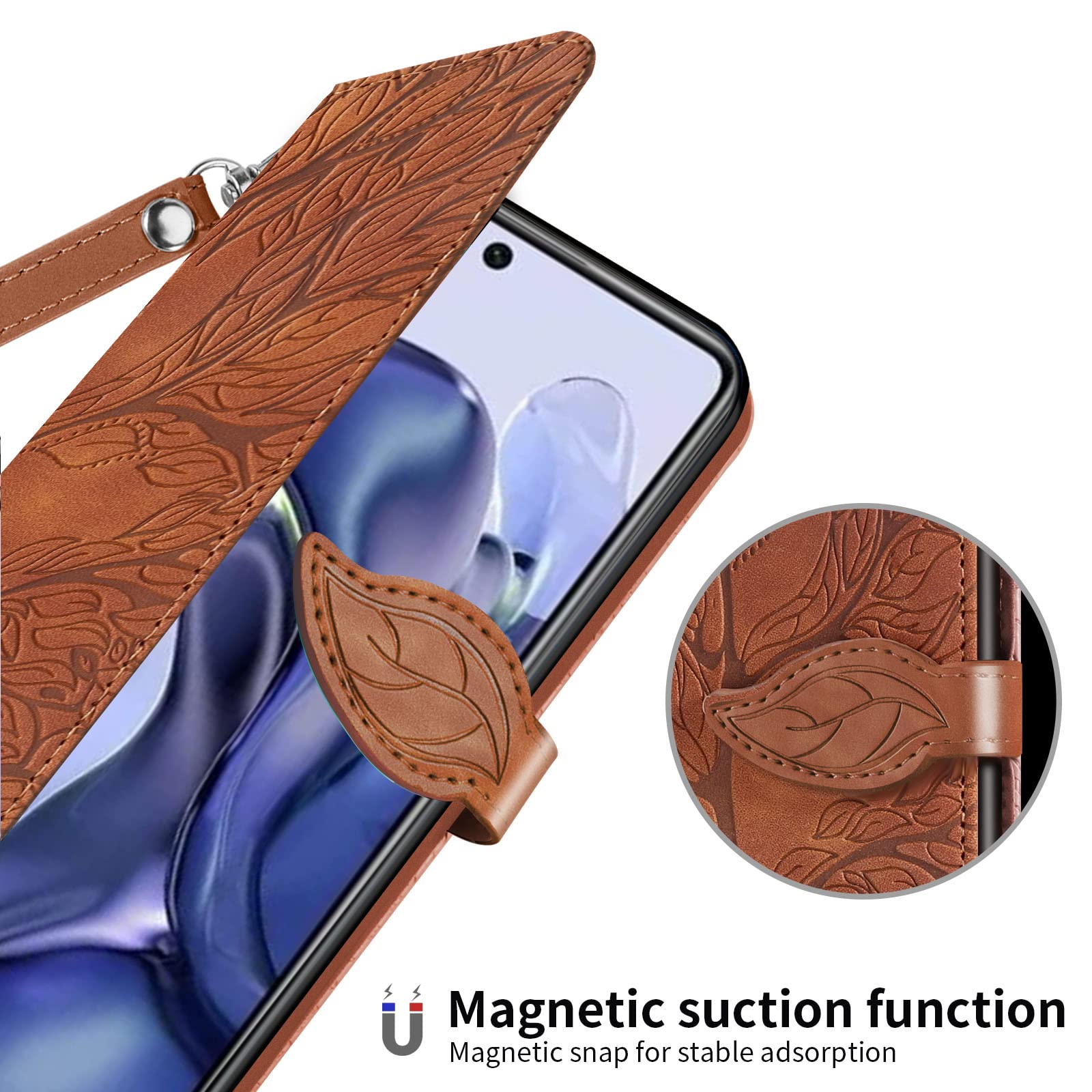 Custodia per telefono in pelle con motivo albero 3D per Redmi Note 10 Pro 9 9A