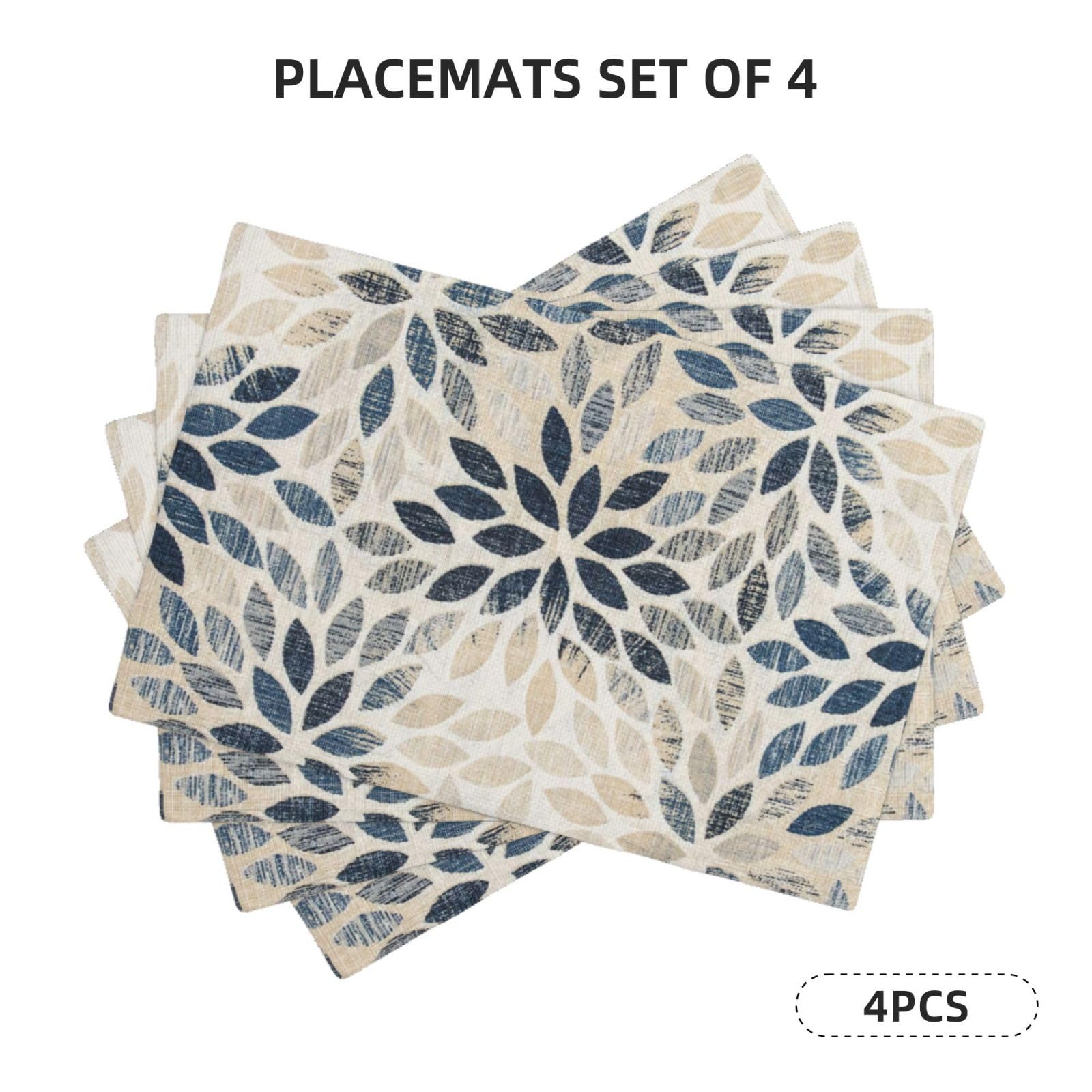 Navy Blue Placemats Set of 4 Summer Modern Elegant Geometric Flower Linen Table Place Mat Non-Slip Heat Resistant Place Mats for Home Kitchen Dining Table, 12