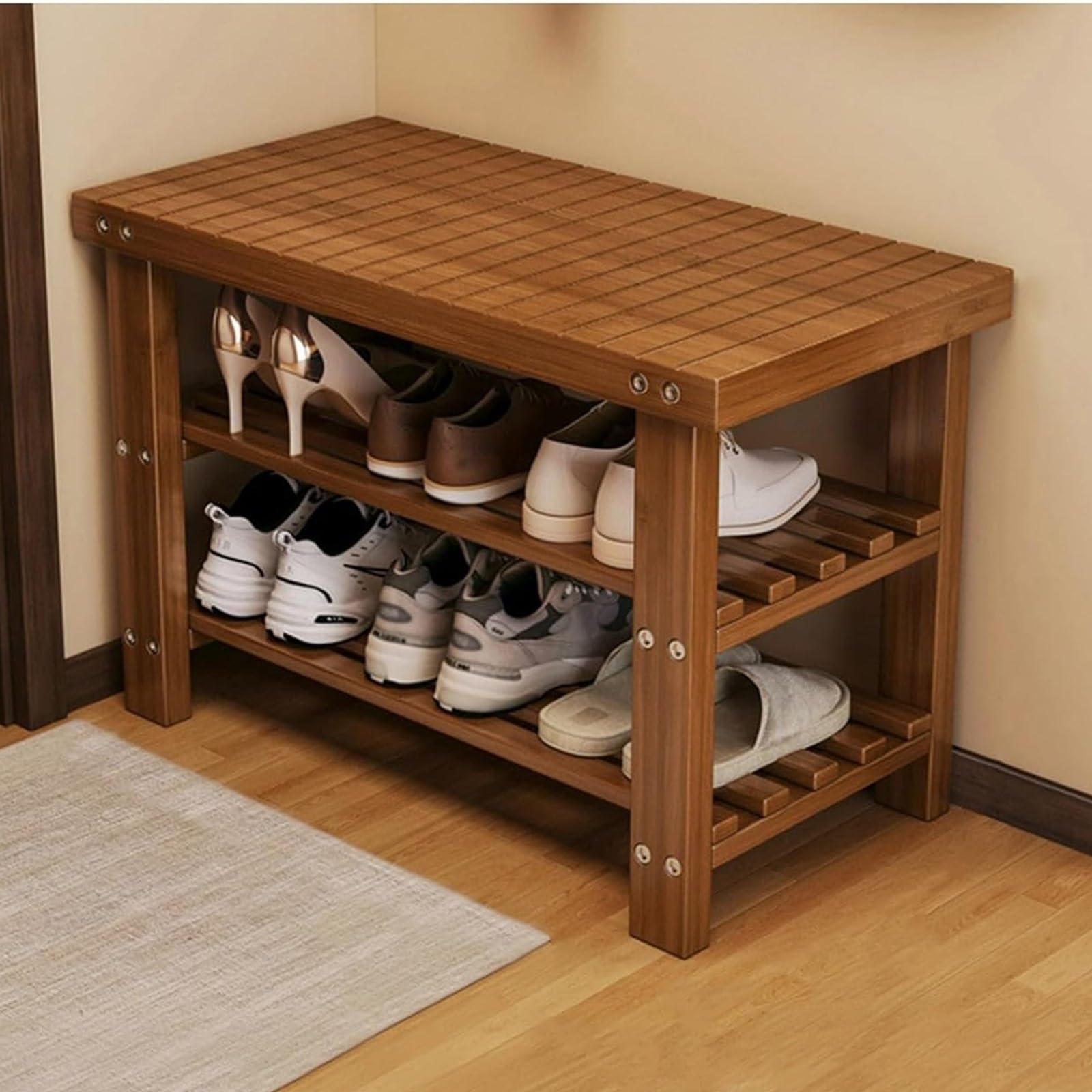 Banc à chaussures entrée gain de place pour organiser vos souliers et libérer le couloir
