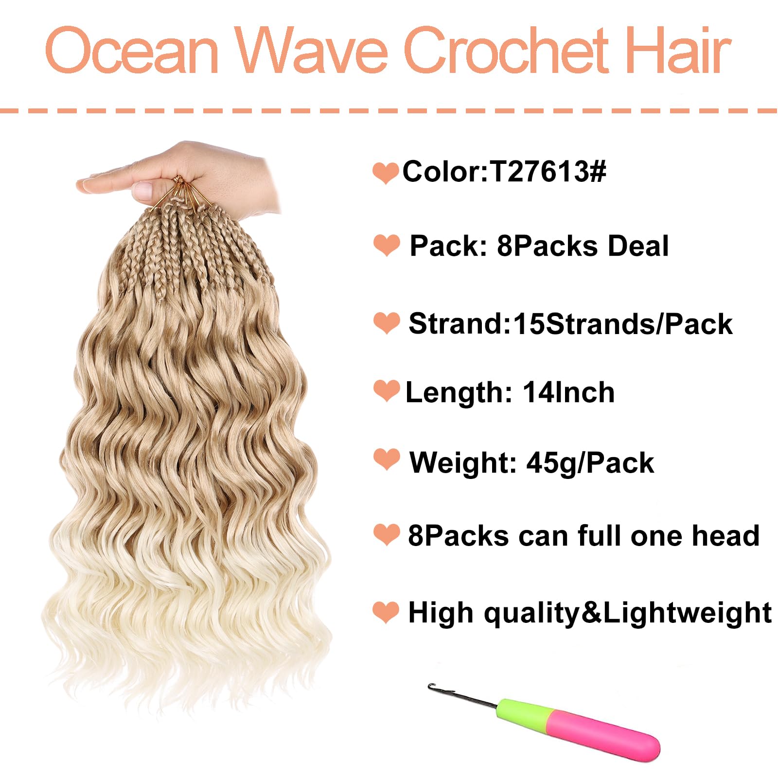Mscat 14 Inch Pre Looped Ocean Wave Crochet Hair 8 Packs Boho Ocean Braids Pre Twisted Synthetic Deep Wavy Crochet Hair for Women T27613# - Image 2