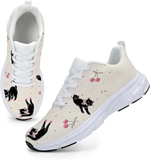 DSWED Women's Fashion Sneakers Cat Print Chunky Platform Trainers Breathable Mesh Non Slip Casual Walking Running Shoes for Daily Outdoor