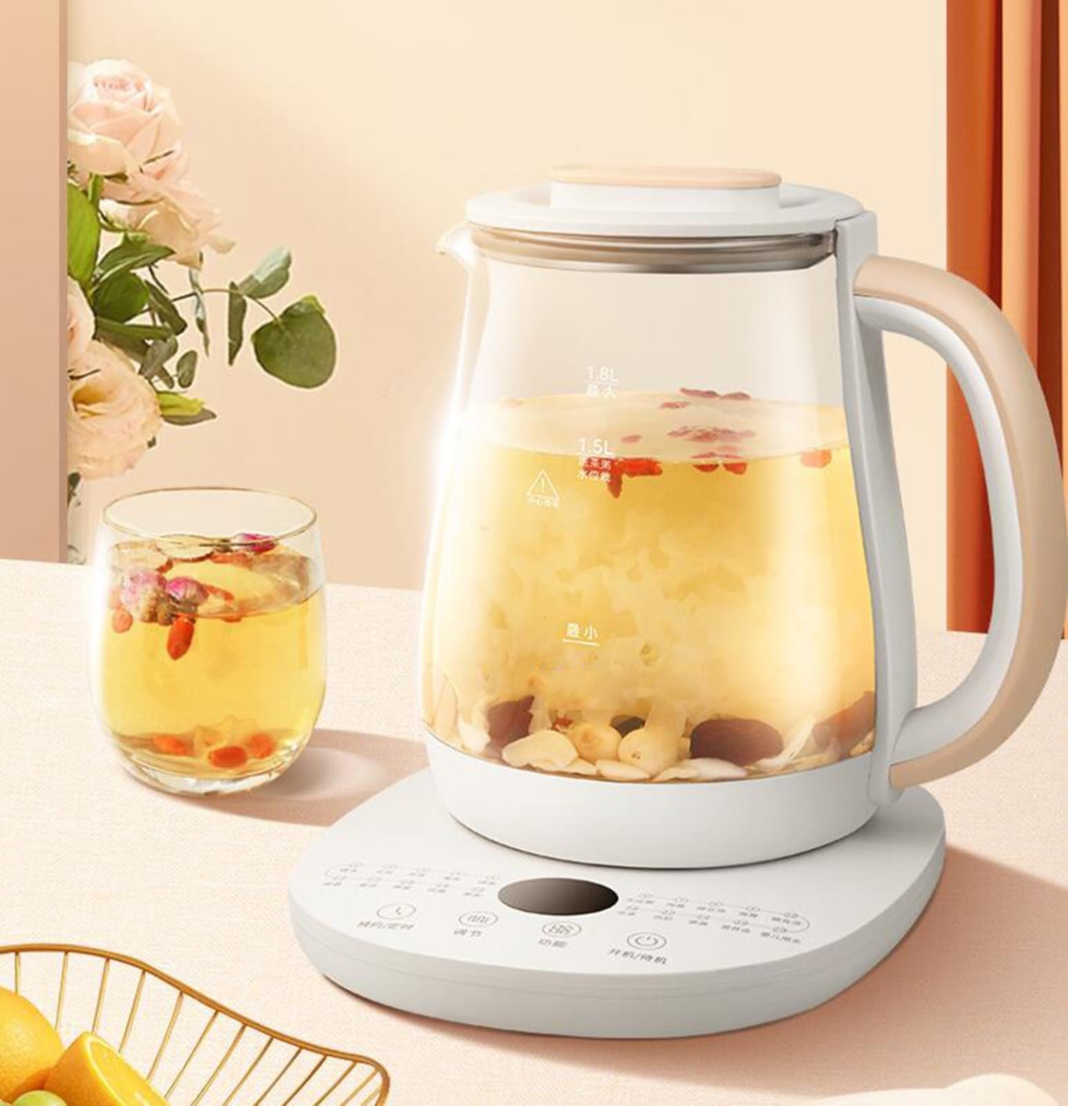 Health Jar, Multifunctional Kettle, 1.8L Household Glass Health Jar, Teapot, Electric Hot Water Kettle, Functional Health Care Pot White — view 4