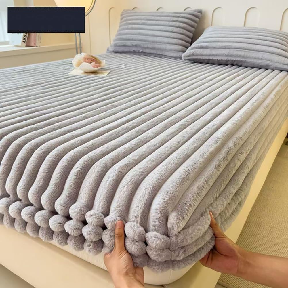 Parure de lit double en velours 200x200 cm avec poche profonde de 25 cm