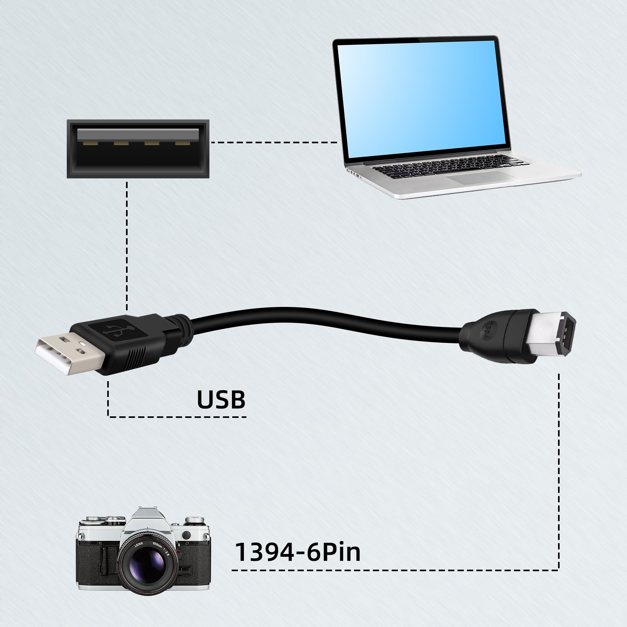 Kabel USB 2.0 typu A męski na IEEE 1394 Firewire 6-pinowy męski 1,8 M do aparatu cyfrowego, kamery, laptopa, DV, czarny