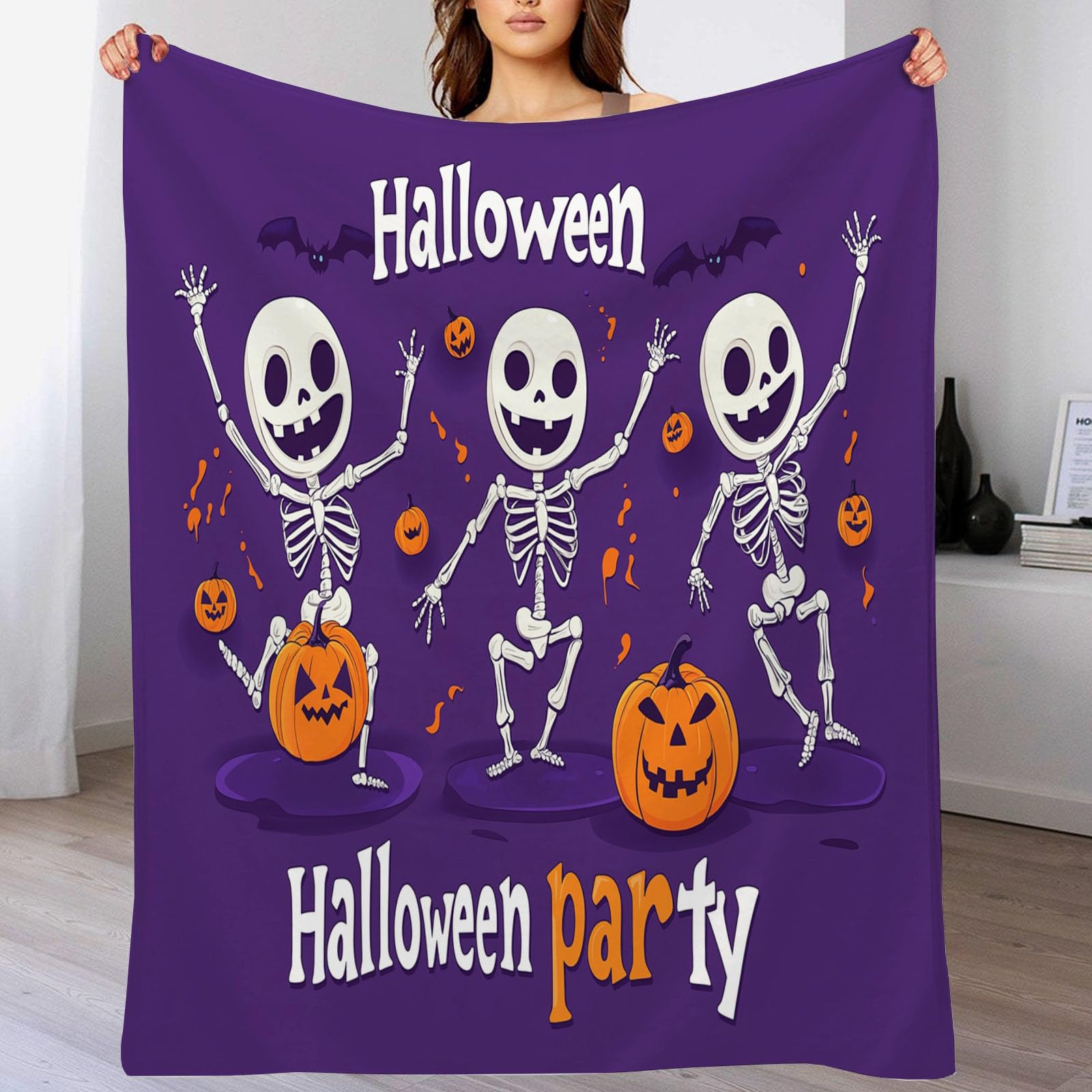Couverture Halloween légère toutes saisons en flanelle douce violette grand lit 200x200