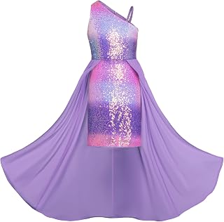 Girls Sequin Formal Dress Sequin Pageant Wedding Guest Dresses Birthday Fancy One Shoulder Dress Size 6-14