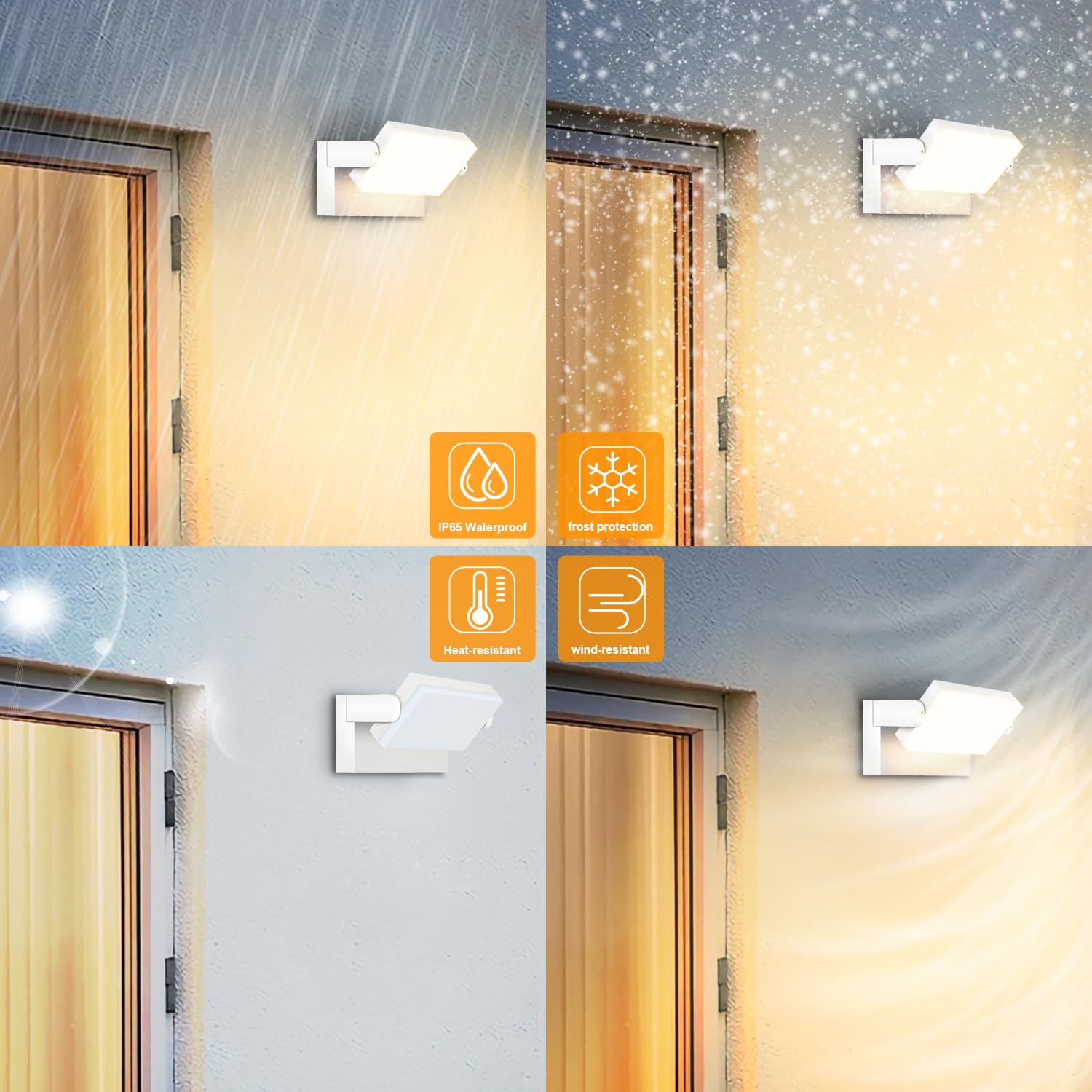 Kingwen Bianco 40W Applique da Parete LED Esterno Interno IP65 Impermeabile, Lampade da Parete Rotazione a 360° ，3000K Bianco Caldo Applique Esterno Moderno in Alluminio