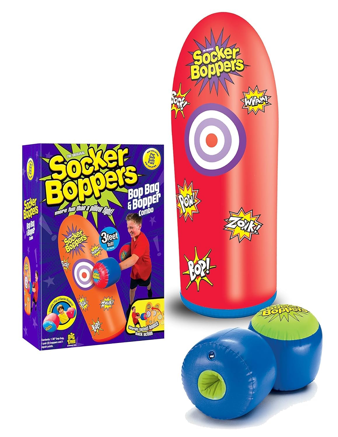Socker Bopper 36'' Bop Bag with 2 Socker Boppers! Combo!, More Fun Than a Pillow Fight, Heavy Duty Vinyl, Spring Back Action
