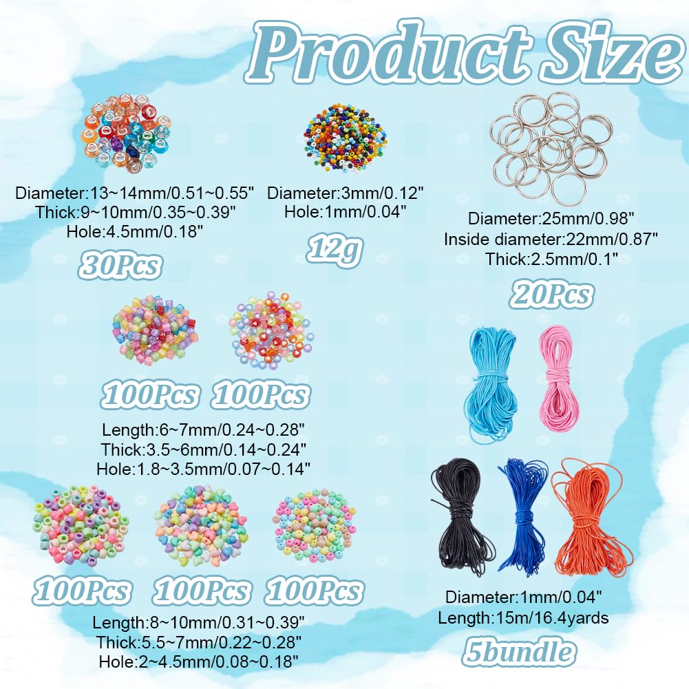 Kit DIY Porte-clés - 624 Pièces : Perles Acryliques, Lettres, Cœurs, Cordons Nylon - Pour Création De Bijoux, Cadeaux Personnalisés - 7
