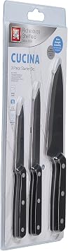 Richardson Sheffield Cucina 3-Piece Knife Starter Set – Black Handles, Stainless Steel Blades – Paring, All-Purpose & Cook’s Knife – Essential Kitchen Cutlery Set