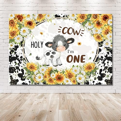 Miniatura 6 de MEHOFOND Fondo de cumpleaños de vaca santa de 8 x 6 pies para niña, diseño de vaca sagrada, soy uno, decoración de cumpleaños, girasoles blanco y