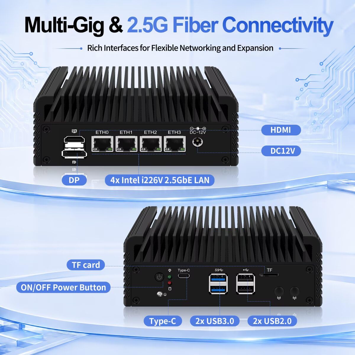 Firewall Mini PC U300E 5 Cores Fanless Barebone No DDR5 RAM/SSD