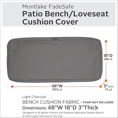 Vista 83 de Classic Accessories Montlake - Funda de cojín para banca de patio, Gris Heather Gris jaspeado