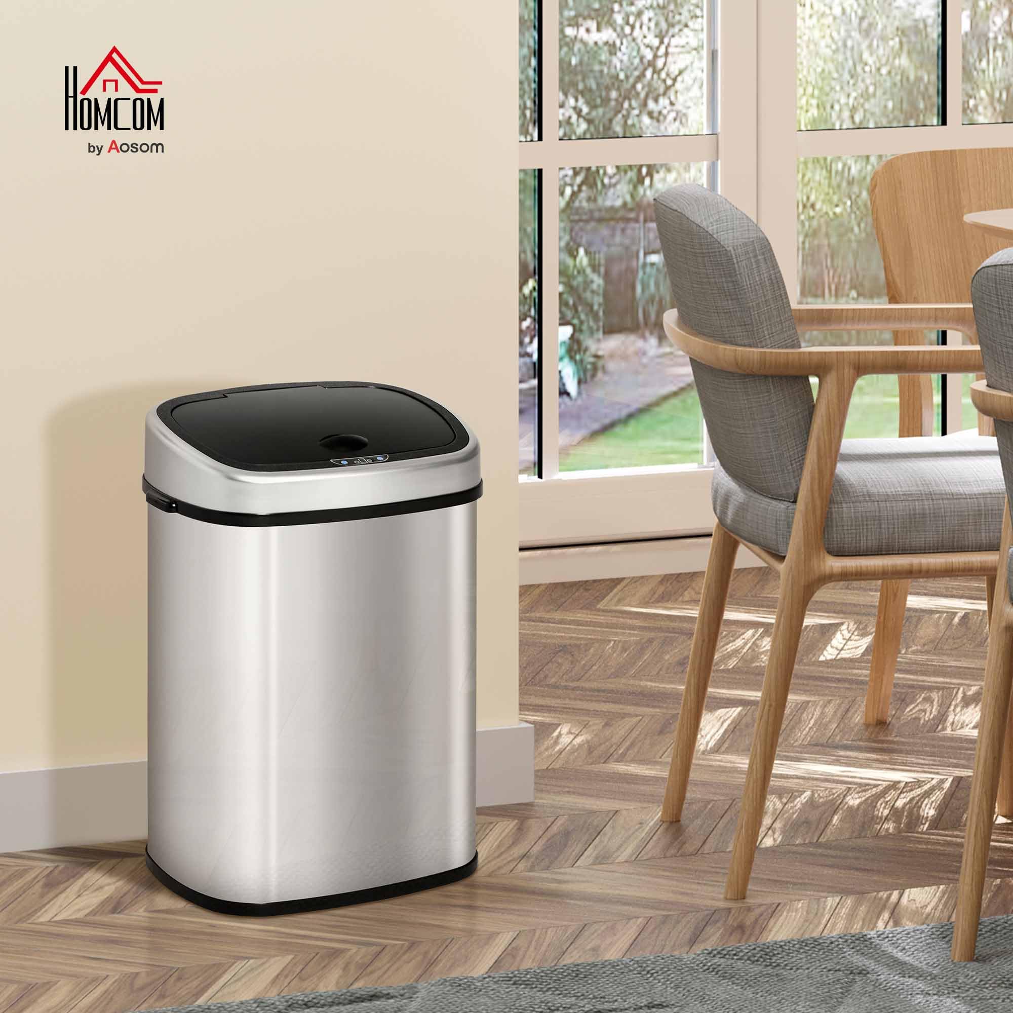 HOMCOM Mülleimer mit Sensor 48L Automatik Abfalleimer Edelstahl Silber | Bewegungssensor, Wasserdicht, Küche, Büro, Schlafzimmer