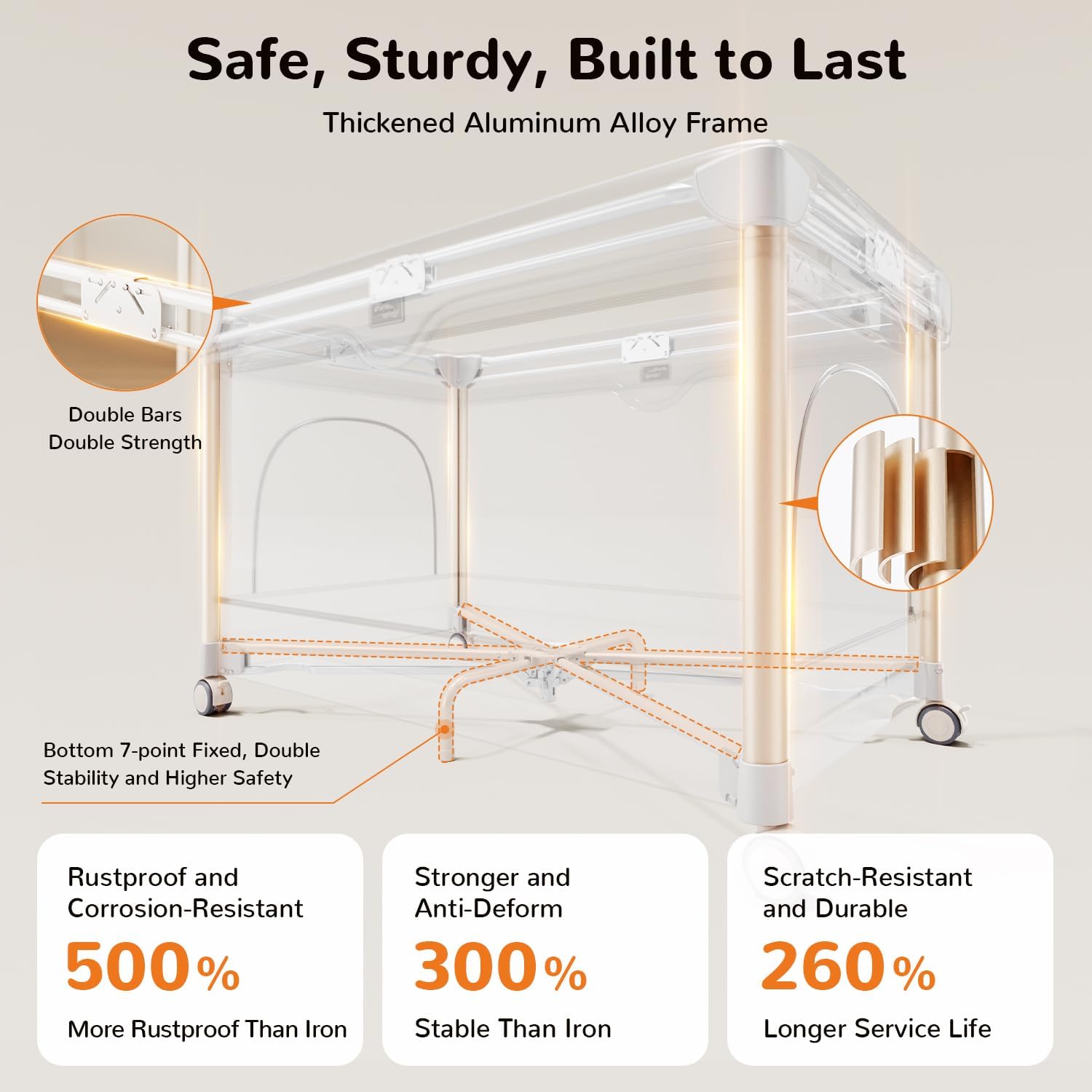 Pamo Babe 6-in-1 Pack and Play with Bassinet – One-Step Setup Baby Bassinet, Portable Playard, Travel Crib with Mattress, Changing Table, Storage Bag & 4 Wheels Travel Playpen for Baby (Beige)