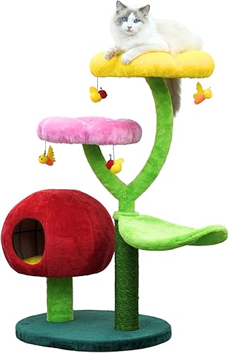 Catry - Árbol para gatos de 5 niveles de 40" estilo jardín colorido con perchas de flores, hamaca de hojas, condominio de frutas, poste de rascar de