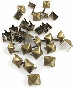 Dangerous Threads Nailheads Spots Studs 2 Prong 3/8" Square Pyramid Studs - Mixed Colors - 100 Pcs Antique Brass