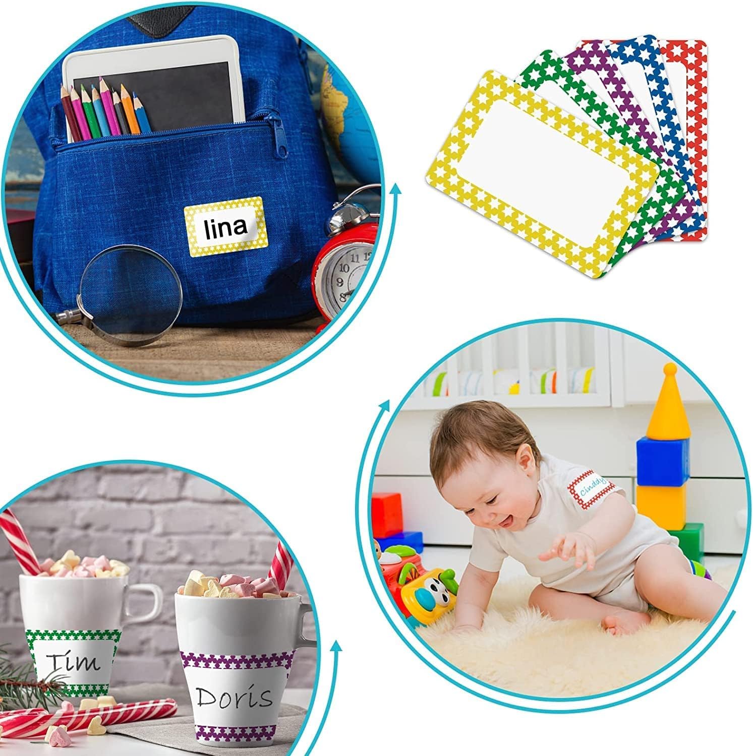 Plain Name Tags Stickers Colorful Star Border All Purpose Labels - 200 Stickers, Strong Adhesive (3.5 x 2.25 inch) : Office Products