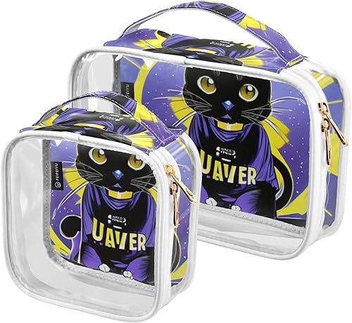 Dj Cat - Neceser transparente para viajes, paquete de 2 bolsas de cosméticos de maquillaje con cremallera, bolsa de viaje para artículos de tocador,