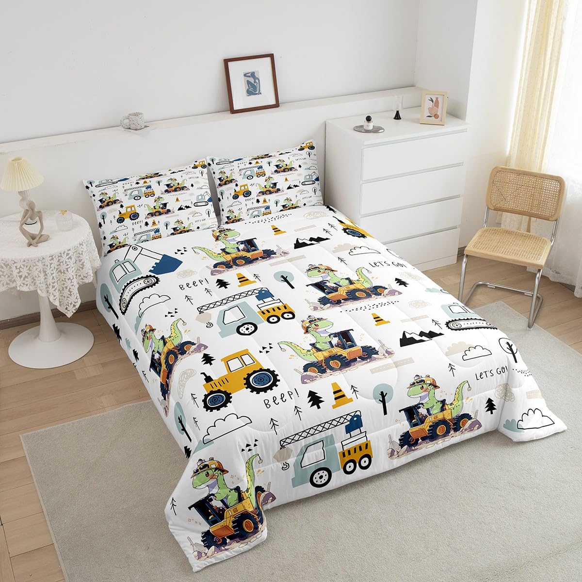 Loussiesd - Set di biancheria da letto con dinosauro verde, per ragazze
