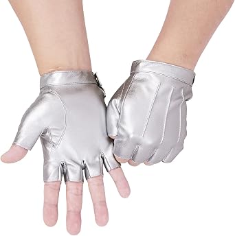 JISEN Men PU Leather Punk Half Finger Snap Performance Gloves