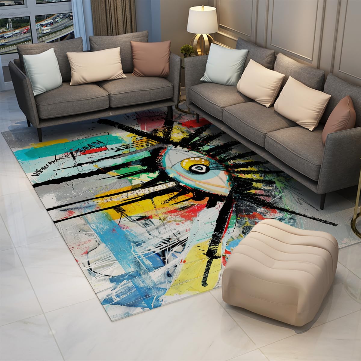 Tapis de sol pour yeux exagérés moderne abstrait pour rehausser le style du salon