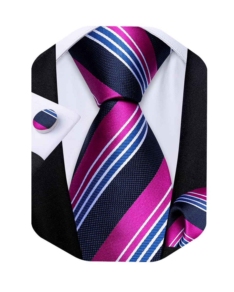 DiBanGu Striped Ties for Men Silk Woven Plaid Necktie | Classic Stripe Pattern,Soft Silk,Wear-resistant,Pocket Square and Cufflinks,Great Gift for Birthday,Business,Meeting