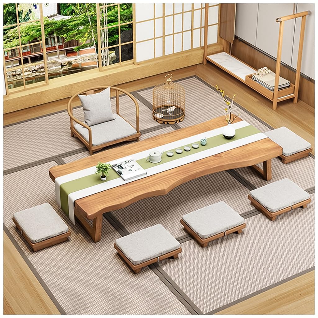 Wooden Japanese Floor Table - Low Coffee Table for Tatami Sitting, Multi-Use Dining Desk in Living Room, Space-Saving Tea Table with Natural Finish(NaturalB,200x60x35cm)