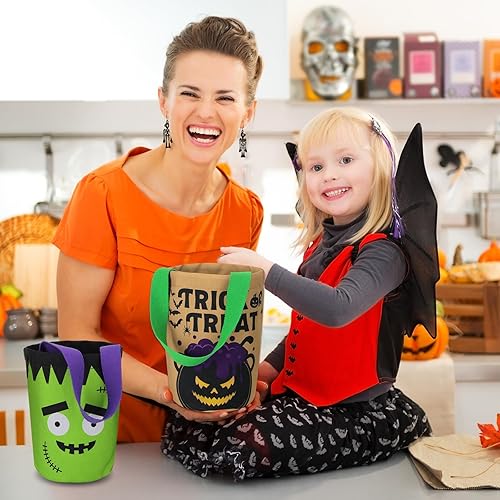 Miniatura 6 de 4 bolsas de Halloween para trucos o tratos, plegable, de lona, para caramelos, calabaza, murciélago, cubo de golosinas, cubo de golosinas