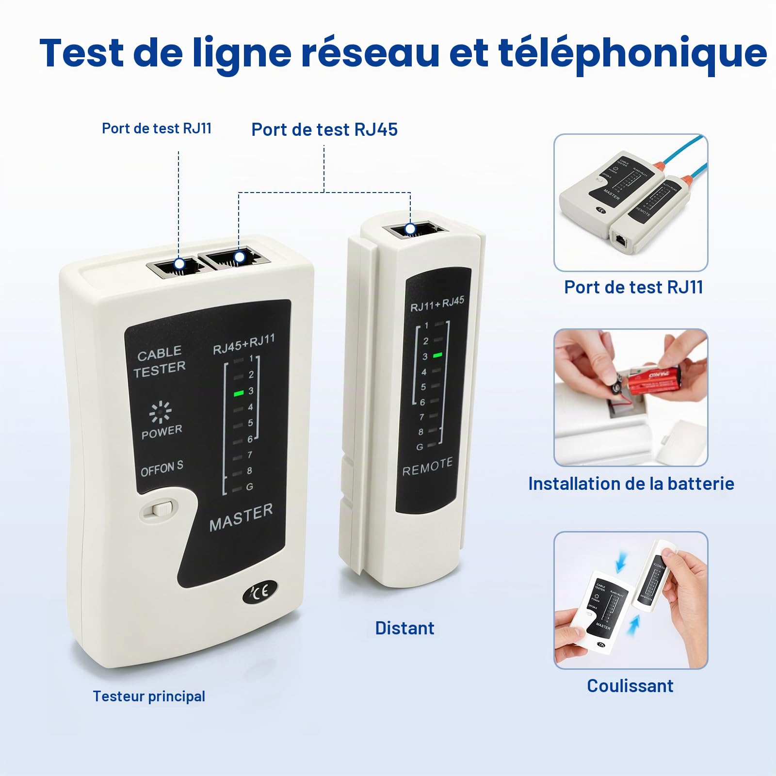 Kit Pince à Sertir RJ45 Professionnel,Connecteurs Pass-Through Cat7/Cat6a | Pince à sertir professionnelle avec testeur, dénudeur et connecteurs. Robuste et durable pour usage domestique et bureau.