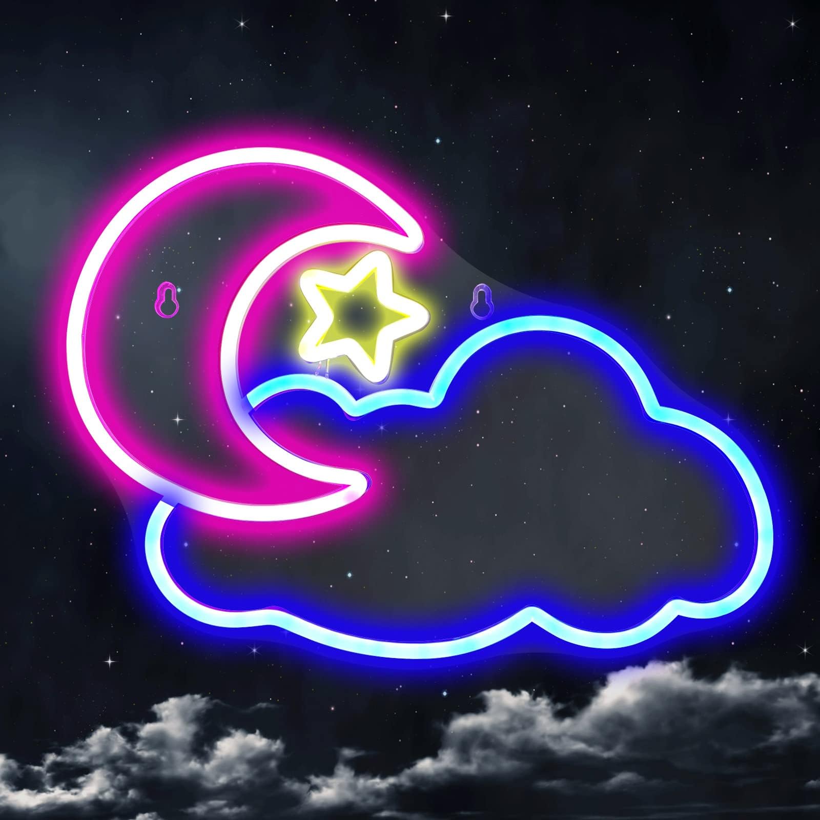 Moon Cloud Neon Signs, LED Cloud Star Neon Light Signs for Wall Decor, USB Powered Neon Lights for Bedroom, Lights for Christmas Birthday Party Bar Living Room Girls Kids Room
