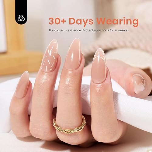 Miniatura 27 de Beetles Builder Gel de 0.5 onzas líquidas, gel fortalecedor 7 en 1 translúcido rosa nude, cepillo de extensión de uñas de gel UV en botella, no se