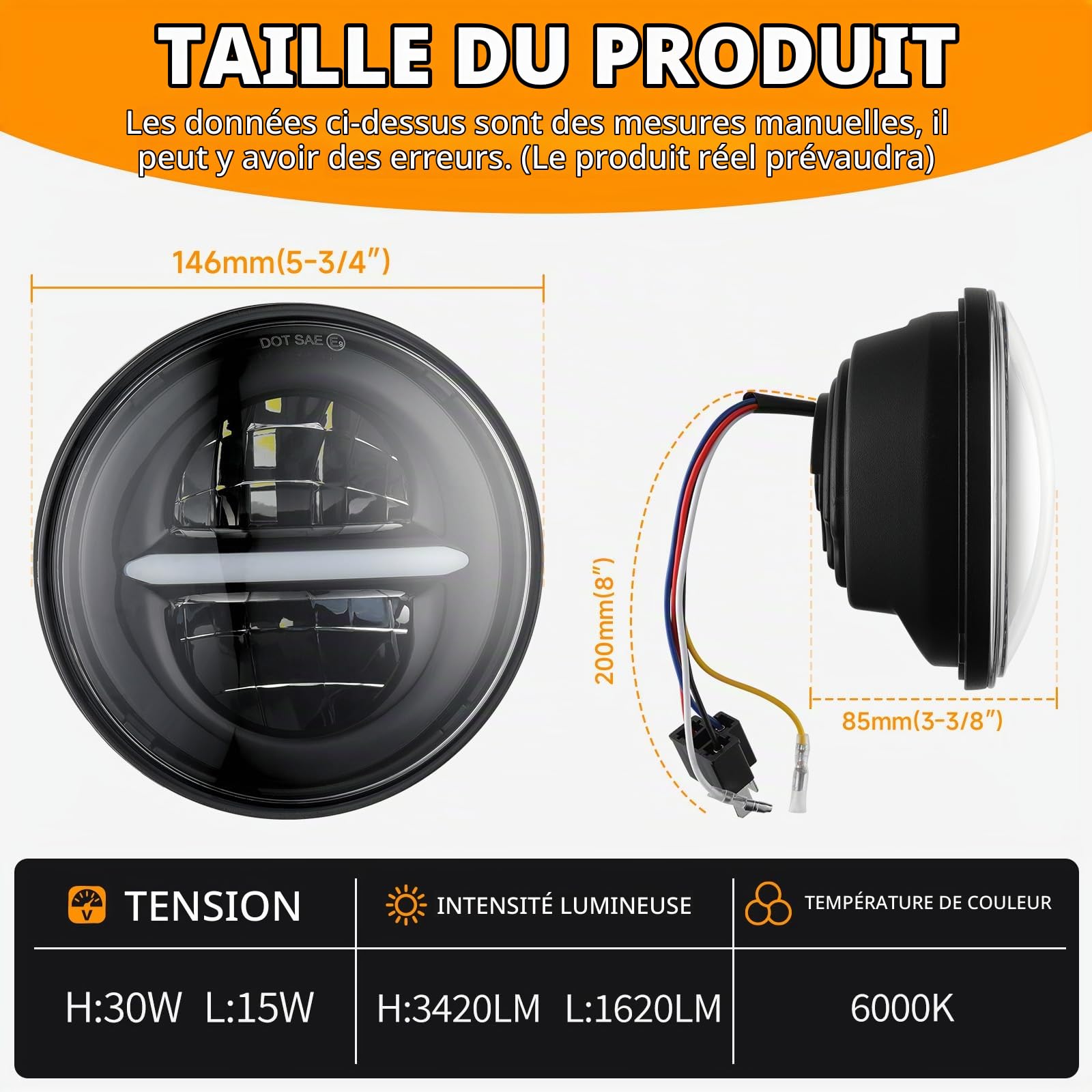 DREAMIZER 5,75'' Phare LED Moto E-marked Daytime Running Light Angel Eye Lights Compatible avec Harley Softail Dyna Super Wide Glide Low Rider Night Rod Sportster Iron 883 Indian Bobber Scout Triumph.