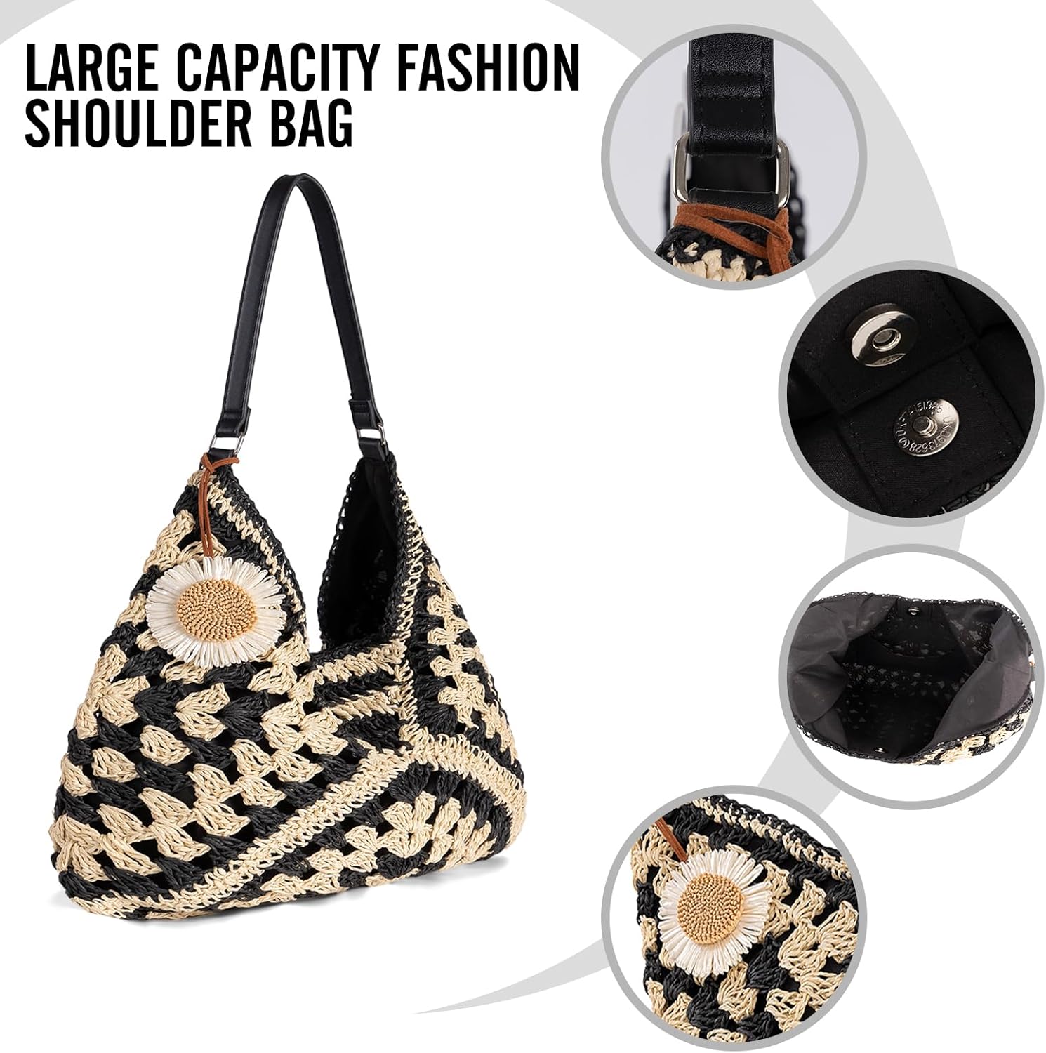 Women's Straw Beach Bag: Vintage Hobo Shoulder Tote - Woven Handmade Summer Bag for Travel & Vacation