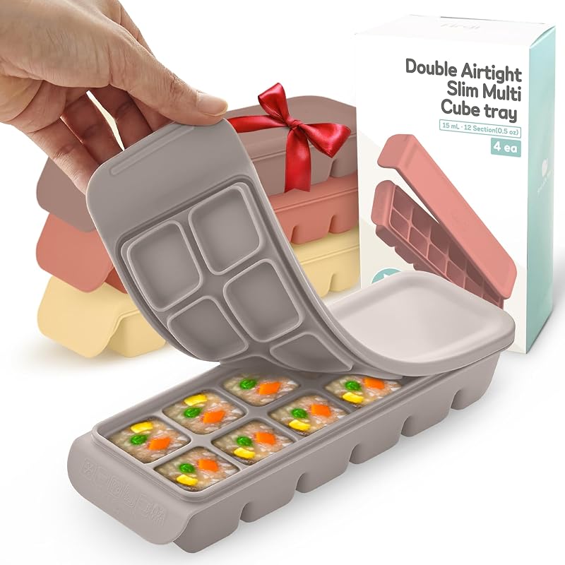 Baby Food Freezer Tray with Lid, Platinum Silicone 12-Cube 0.5 oz, 4ea Mix