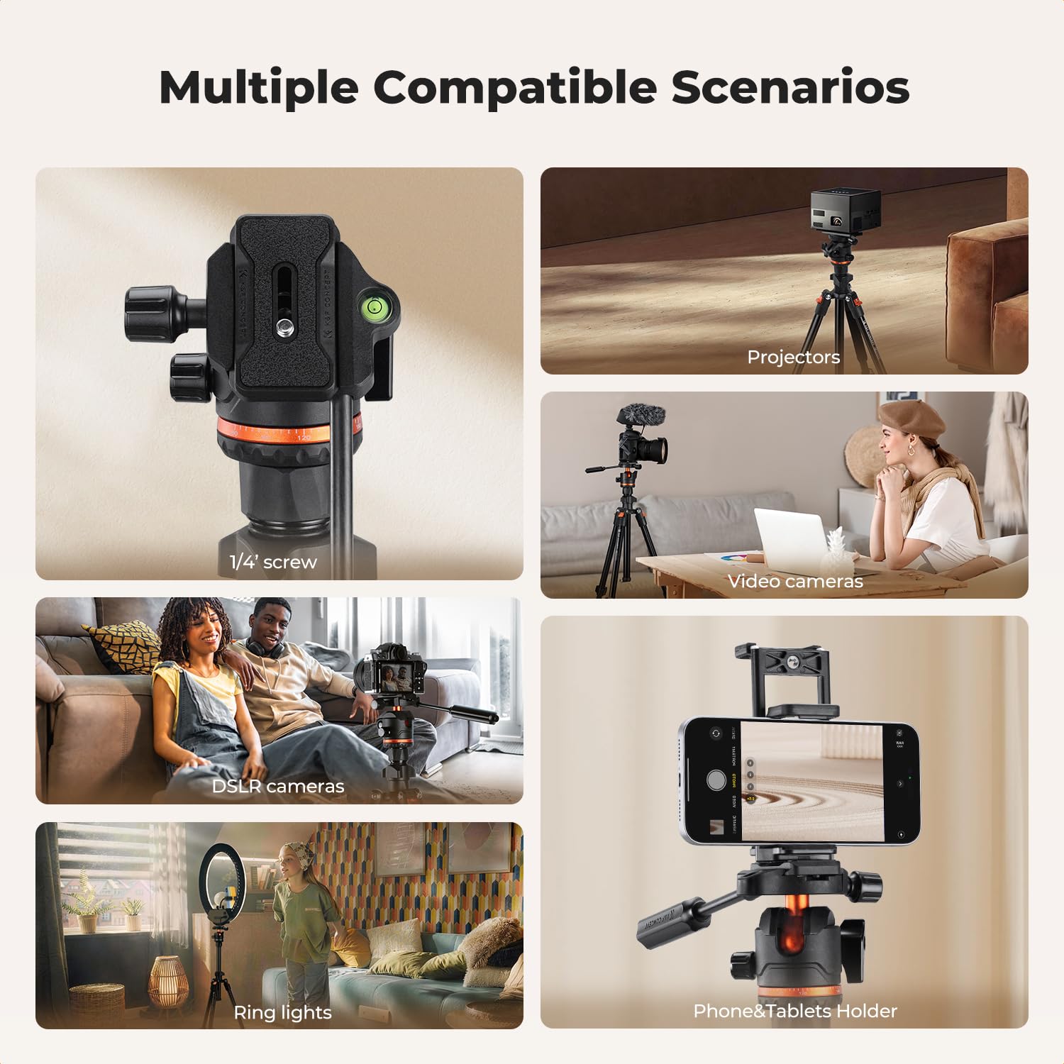 Statyw fotograficzny K&F Concept Tripod (z uchwytem na telefon, 182 cm + 8 kg)