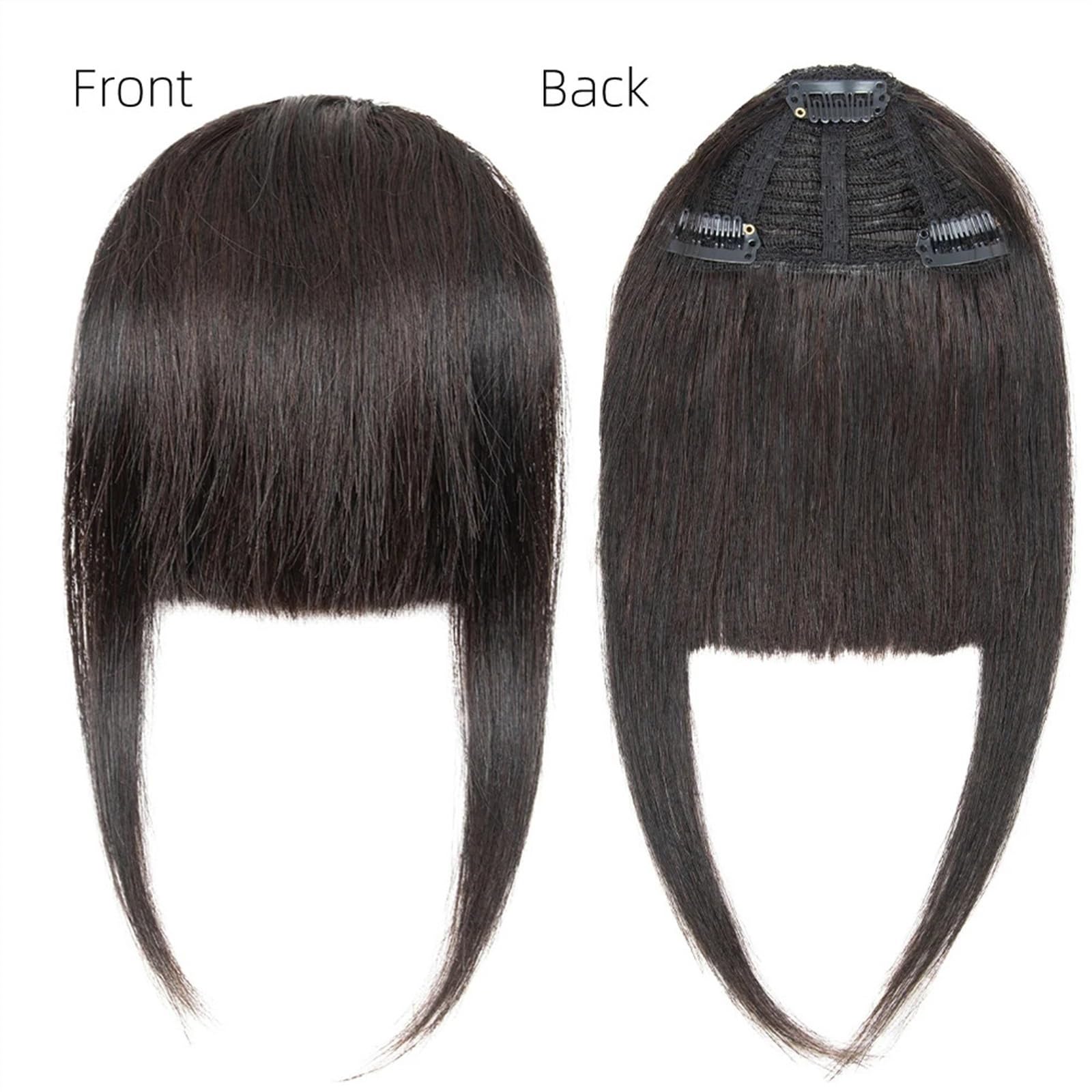 Clip in Pony Clip-in-Pony-Echthaar-Pony, 3 Clips in Schwarz, stumpf geschnittenes Fransen-Haarteil, natürlicher schwarz-blonder Pony, 8-Zoll-Clip-in-Haarverlängerungen Pony Haare(#2)