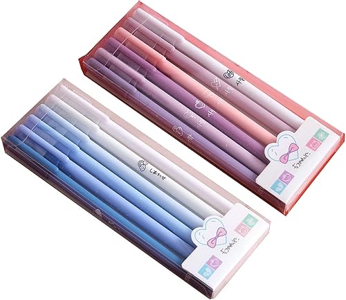 Paquete de 12 bolígrafos de tinta de gel, morado, azul, caramelo, color Morandi, tinta negra, punta extrafina de 0.020 in, lindos bolígrafos para