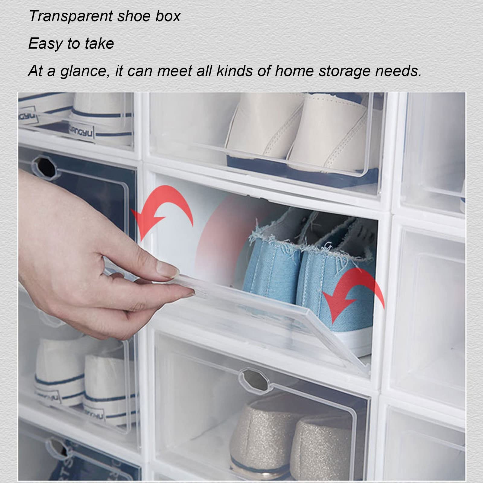 Cajas de almacenamiento para zapatos, caja de zapatos de plástico transparente apilable, tipo cajón de apertura frontal (D, 6 piezas)