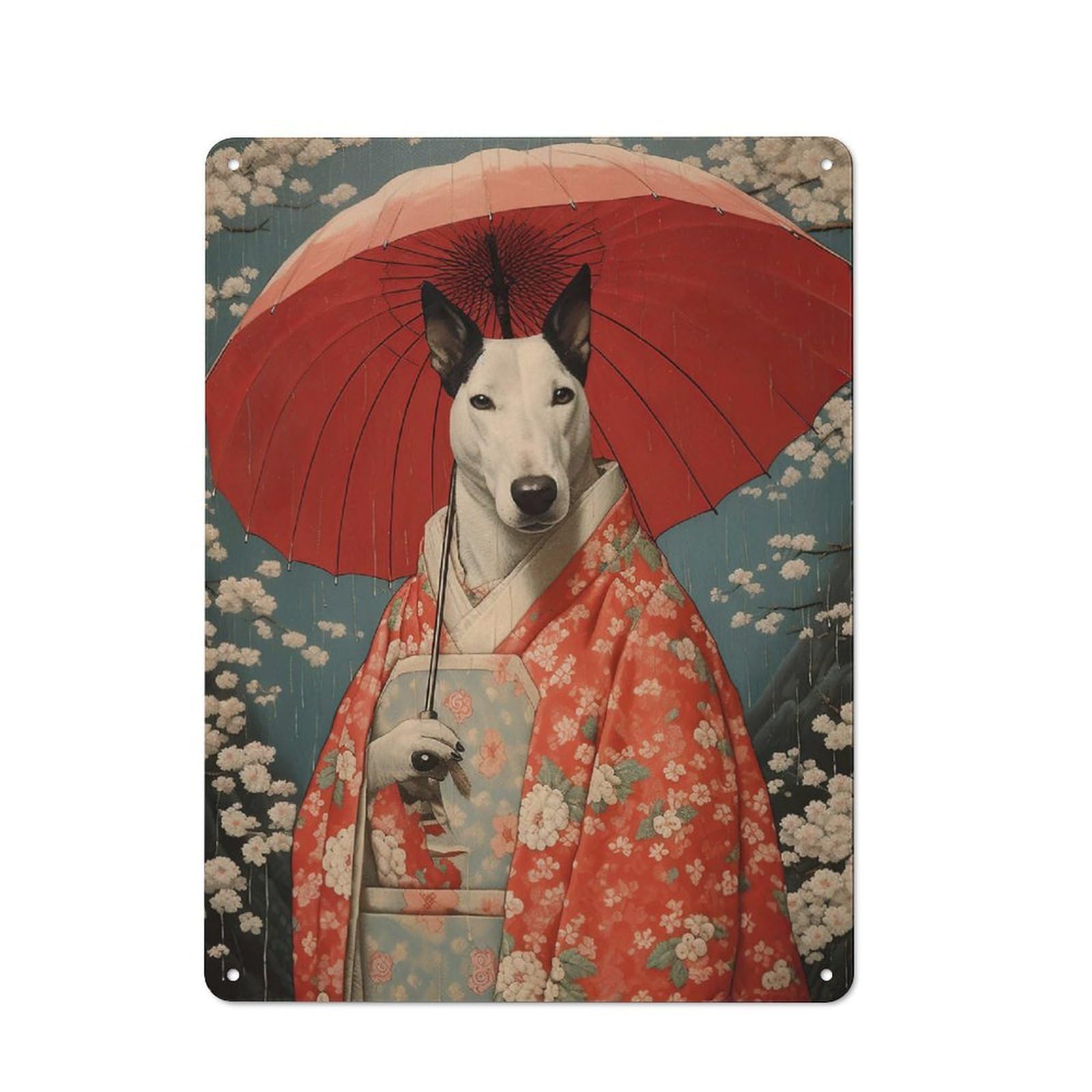 Junmoney Style-2 Shop Front Style Bull Terrier Geisha Decorative Metal Plaque 40X30cm, Shop Wall Decor For Cafe, Bistro, Bakery Or Restaurant