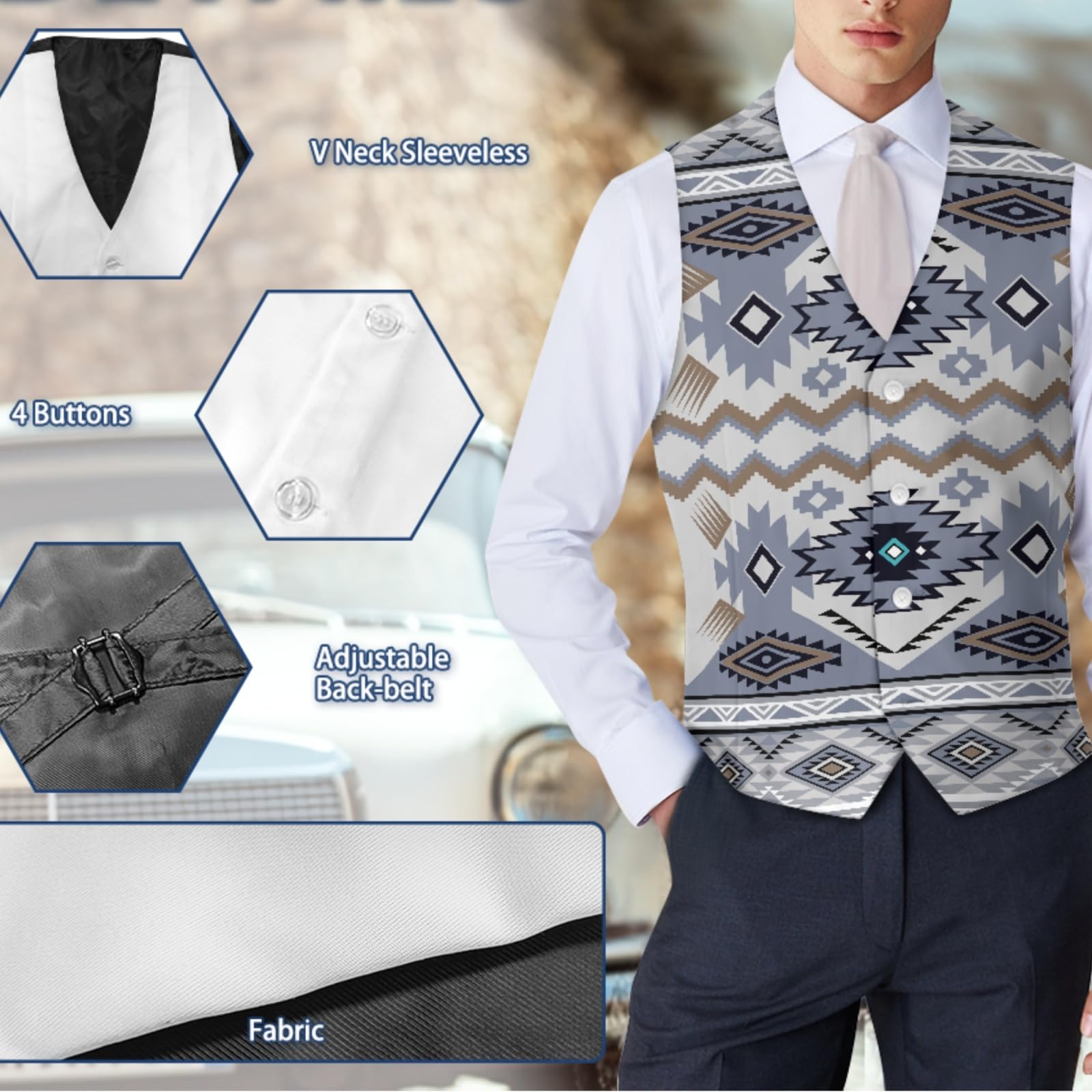 Binienty Completo da uomo, 2 pezzi, giacca e gilet regular fit per uomo | Gilet da uomo slim fit con cintura posteriore regolabile, leggero cappotto sportivo da uomo con un bottone e tasche