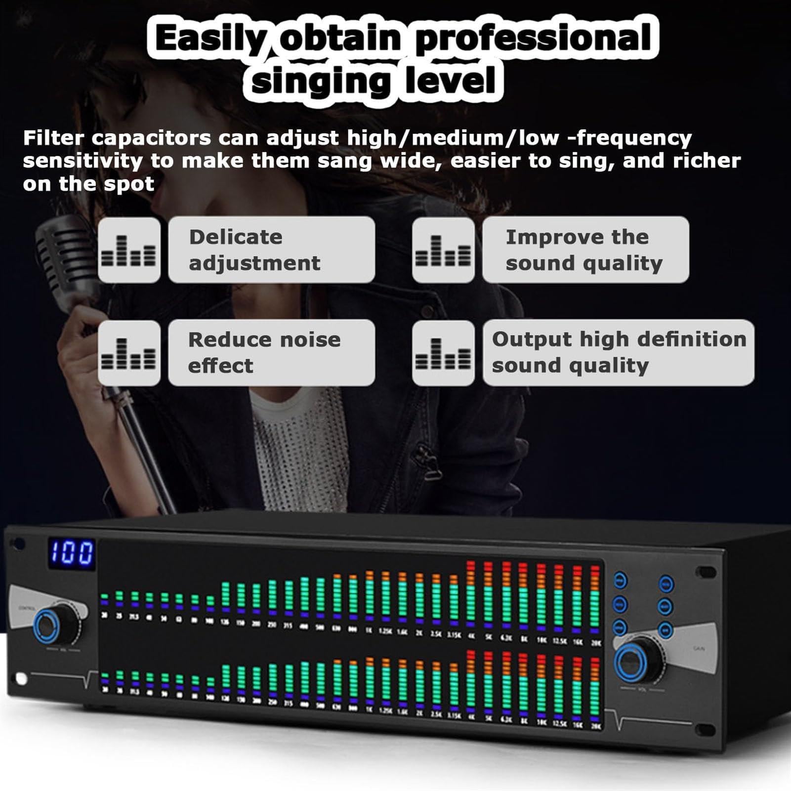 Ecualizador profesional analógico de etapa, ecualizador digital de 31 bandas para sistema de audio estéreo doméstico, pantalla LCD HD, chip de procesamiento DSP inteligente, procesador digital de