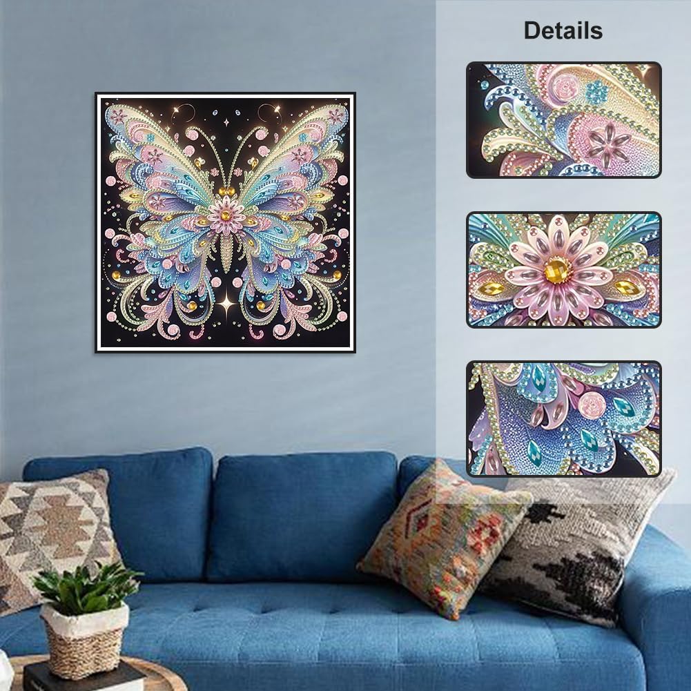 5D DIY Diamond Art Painting Kit Completo, Kit per Pittura Diamante Fiore Fai Da Te, Diamantiny Strass Diamond Ricamo a Punto Croce Painting per Decorazione Parete Casa Regalo Donna (Farfalla, 30x40cm