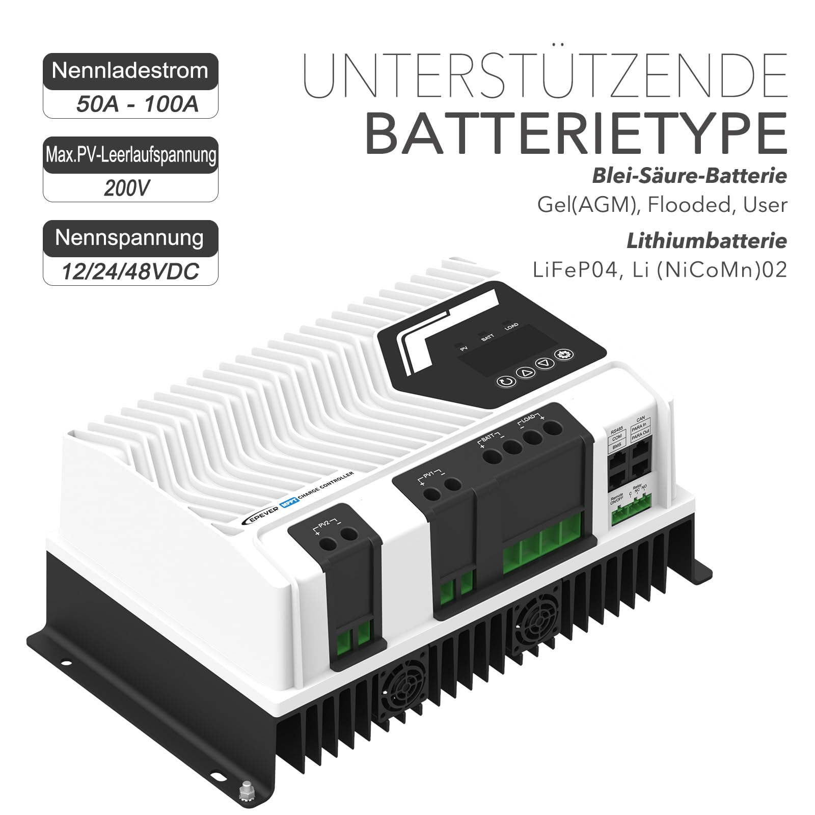EPEVER® Serie IT-NC G3 Regolatore di carica MPPT – 100A, 200V, 12/24/48VDC auto (IT10420NC G3)
