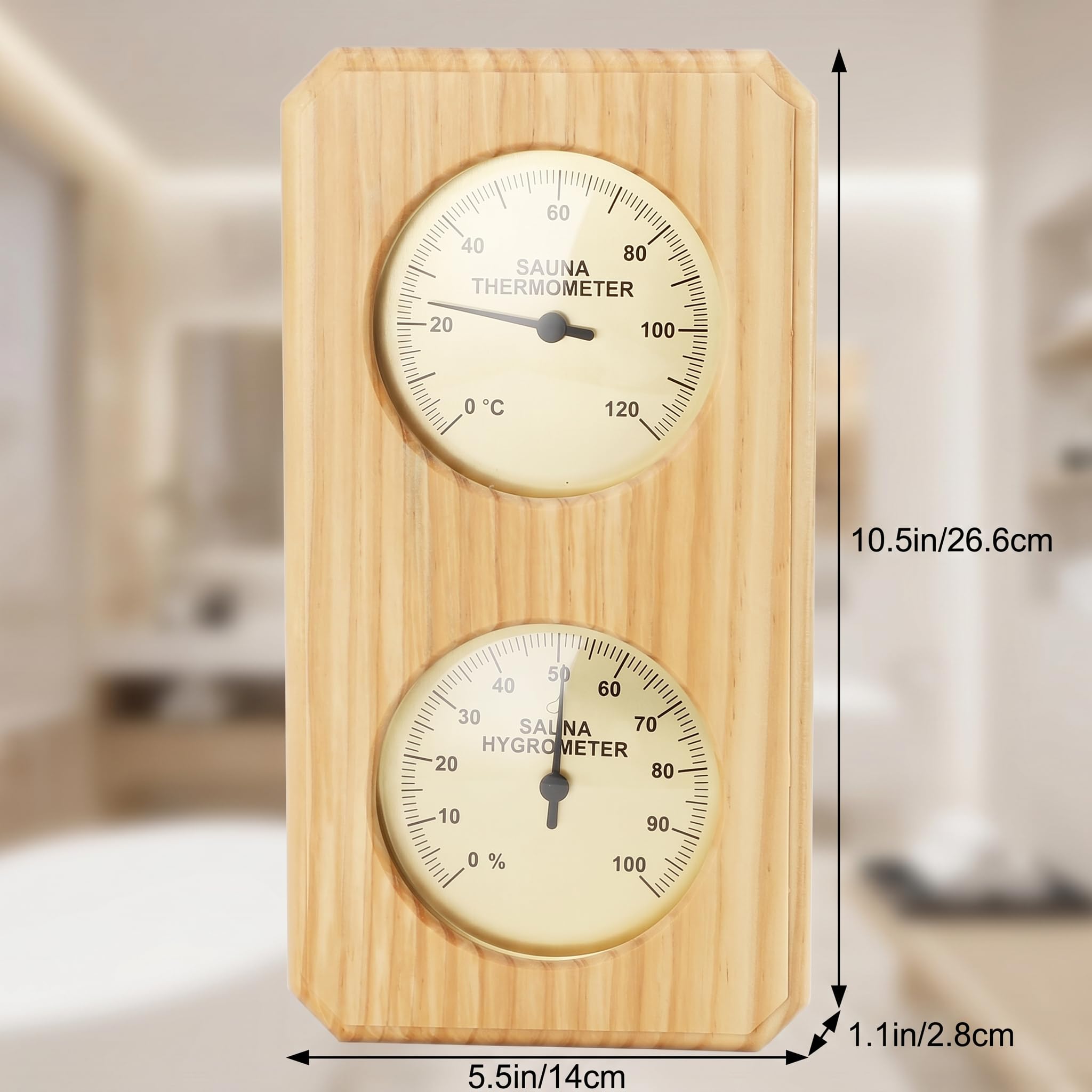 Termometr Sauna, Drewniany, Wysoka dokładność, Montowany na ścianie, od 0 do 100 Procent Wilgotności, od 0 do 120 Celsjusza Monitorowanie w Czasie Rzeczywistym, Drewno Sosny,